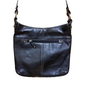 Tignanello Women’s Black Leather Crossbody Shoulder Bag Purse Silver Hardware